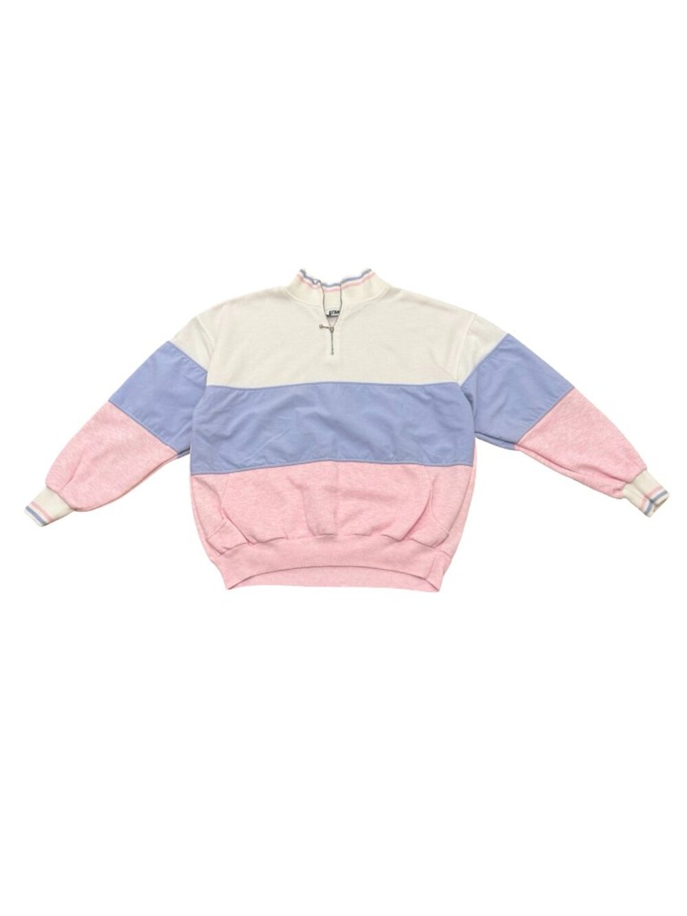 Vintage 1990s Gitano Quarter Zip Color Block Sweatshirt Pastel Pink Purple White